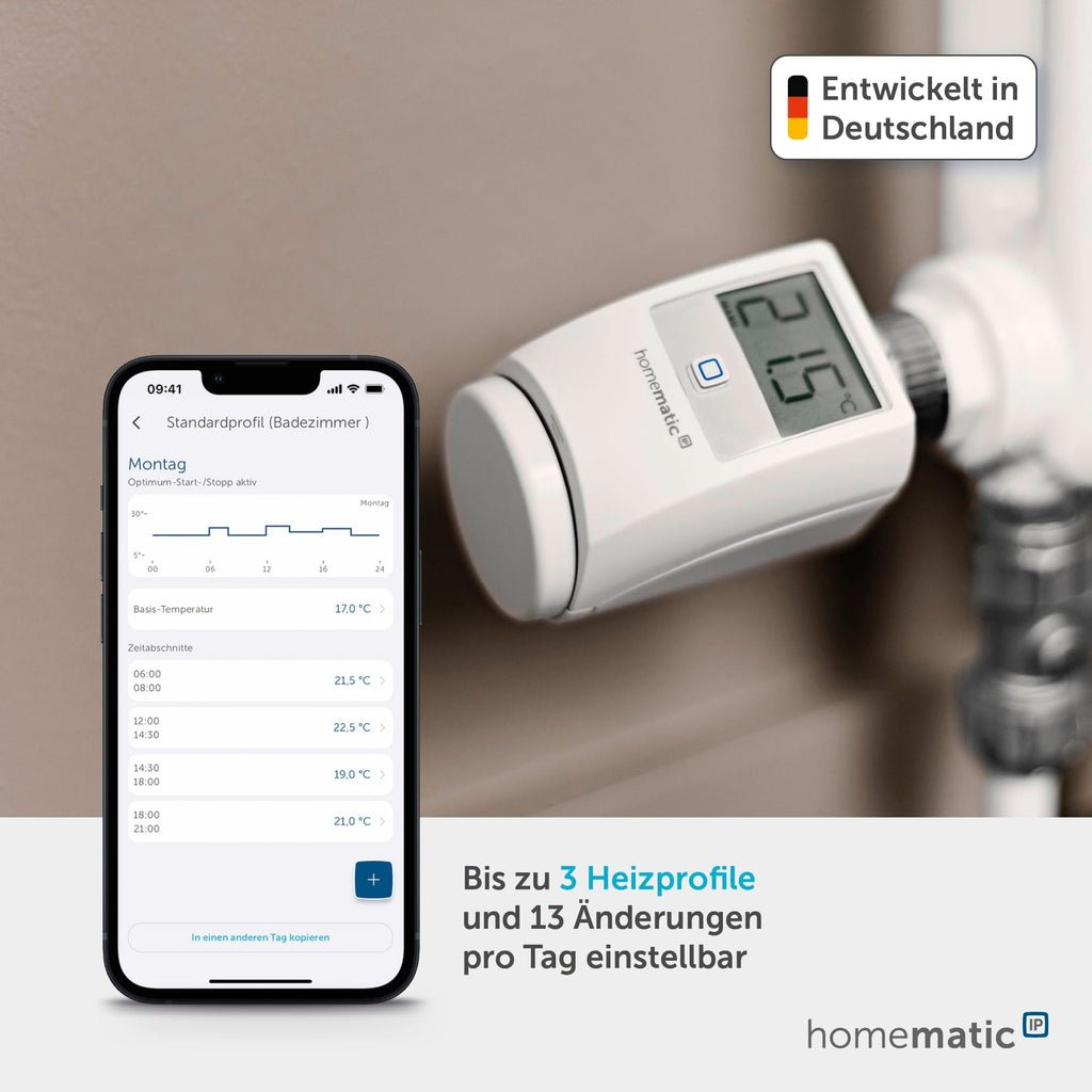Homematic IP Heizkörperthermostat, Packung mit 3, Smart Home, digitaler Thermostat Heizung, Heizungsthermostat, Steuerung per App, Alexa & Google Home, einfache Installation, Energie sparen, 140280A0