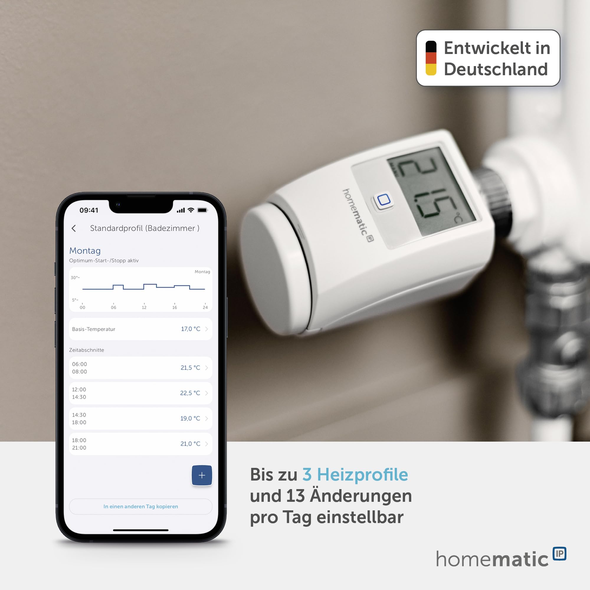 Homematic IP Heizkörperthermostat, Packung mit 3, Smart Home, digitaler Thermostat Heizung, Heizungsthermostat, Steuerung per App, Alexa & Google Home, einfache Installation, Energie sparen, 140280A0
