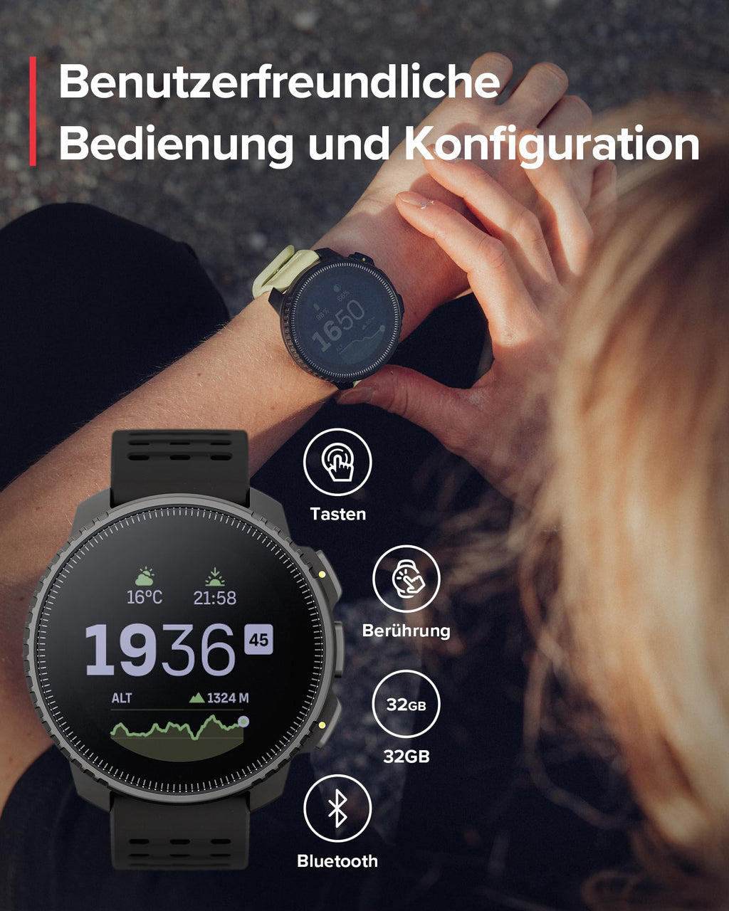 SUUNTO Vertical Abenteuer Uhr - GPS Smartwatch, Zweifrequenz GPS Navigation, Kostenlose Offline-Karten, mit Solarladung Akkulaufzeit bis zu 65 Tagen, Militärgeprüftes Gehäuse, 100m Wasserdichtigkeit