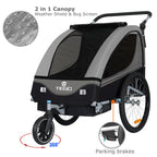 Tiggo S2 Kinderanhänger mit Federung Jogger 2 in 1 Kinder Buggy fahrradanhänger Anhänger 360° Drehbar (Grau)