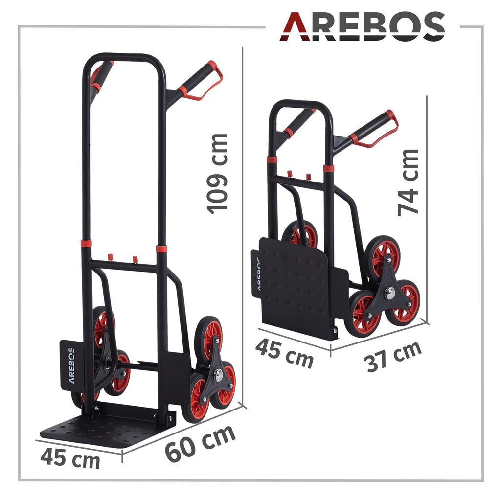 Arebos Treppenkarre Sackkarre | Treppensackkarre klappbar | Treppensteiger mit Hartgummireifen & Stahlrahmen | Transportkarre Staplerkarre | Transportwagen für Umzug & schwere Gegenstände | Schwarz