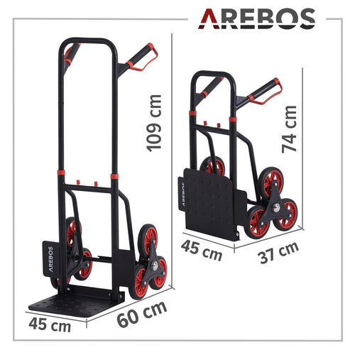Arebos Treppenkarre Sackkarre | Treppensackkarre klappbar | Treppensteiger mit Hartgummireifen & Stahlrahmen | Transportkarre Staplerkarre | Transportwagen für Umzug & schwere Gegenstände | Schwarz