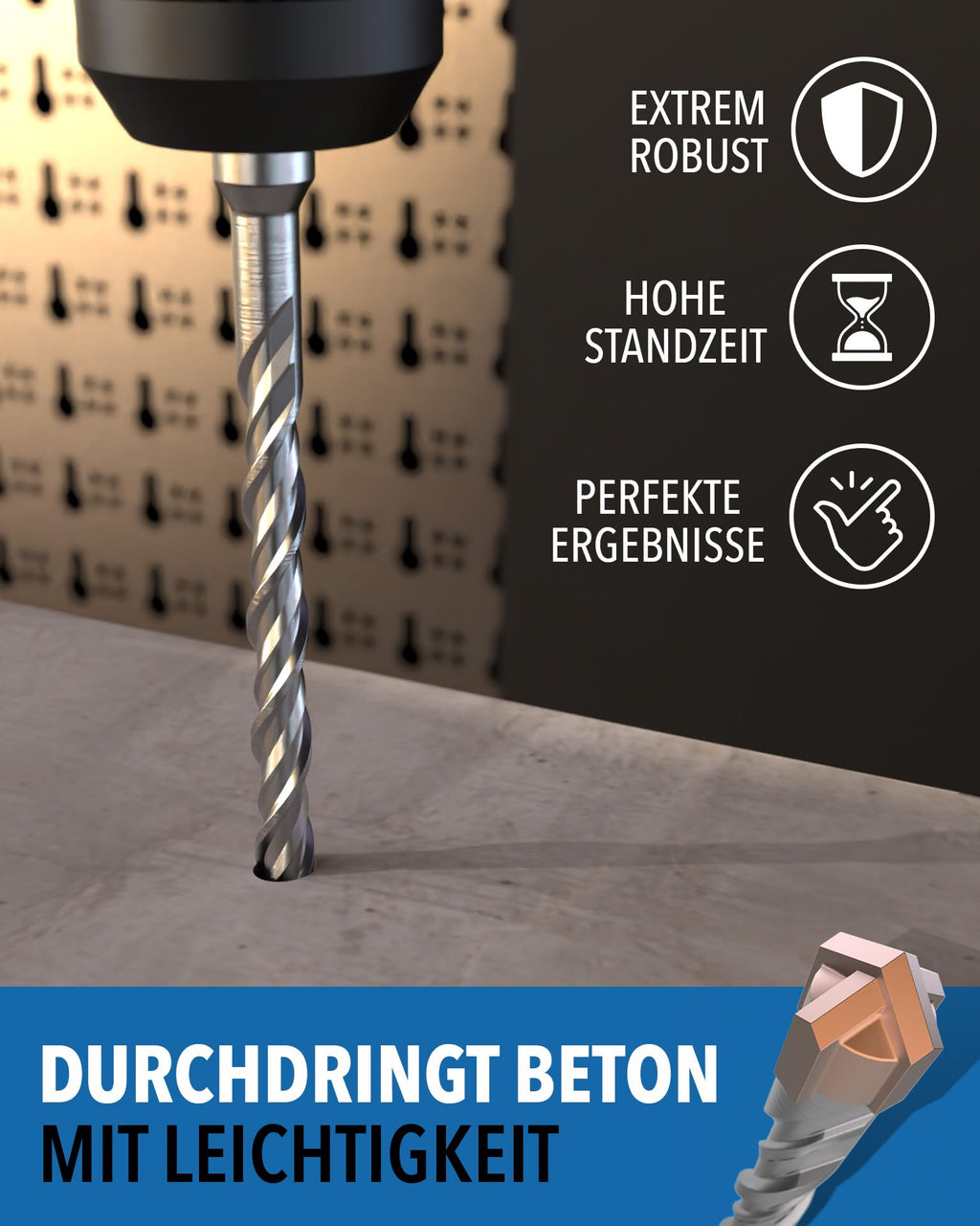 SDS Plus Betonbohrer – 7-teilig inkl. Kassette – Ø 5, 6, 6, 8, 8, 10, 12 mm x 156 mm – Profi Bohrset für Beton, Stein & Mauerwerk