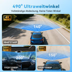CARTSDOII Dashcam Auto,3 Kanal Vorne Hinten Innen 4K+1080P+1080P Dash Cam,490°Weitwinkel-Rundumschutz,Auto Kamera mit 64GB SD Karte,3.16",Nachtsicht,WDR,WiFi,G-Sensor,Loop-Aufnahme,24H Parküberwachung