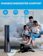 Midea MFP-120i (BL) 2 in 1 Turmventilator Leise 27dB Luftreiniger H13 True HEPA auf 47.6 ㎡ LED Display Fernbedienung Oszillation 12H Timer Kompatibel für Wireless Connection App Alexa Google