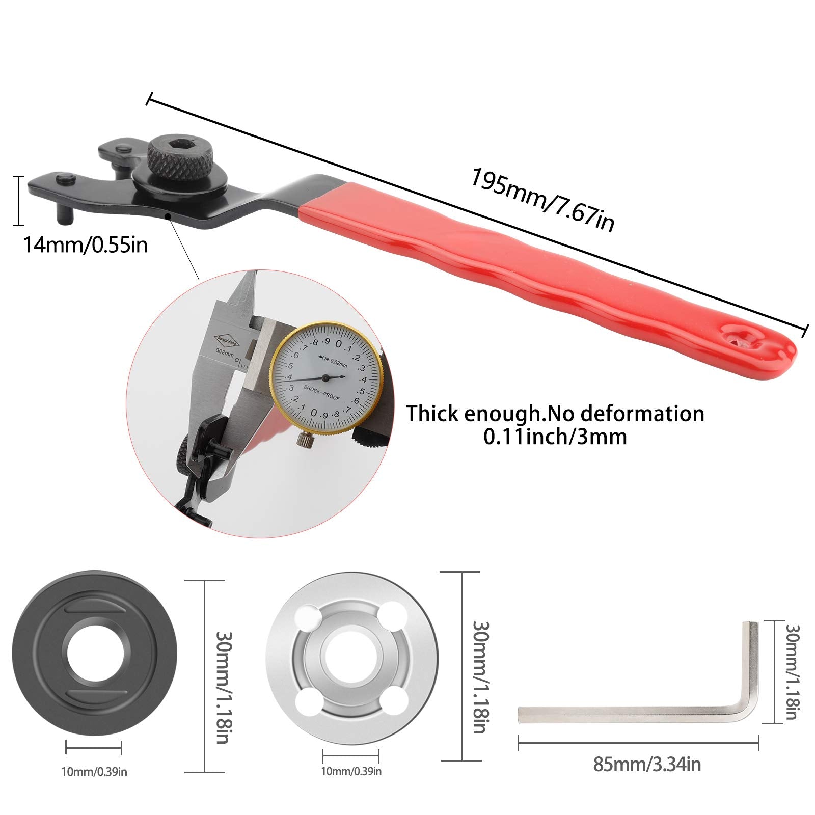 Rybtd Winkelschleifer Stiftschlüssel Universal Verstellbar Zapfenschlüsse Stirnlochschlüssel 8-48 mm Schraubenschlüssel Einstellbar mit Innensechskantschlüssel und 2 Flansch