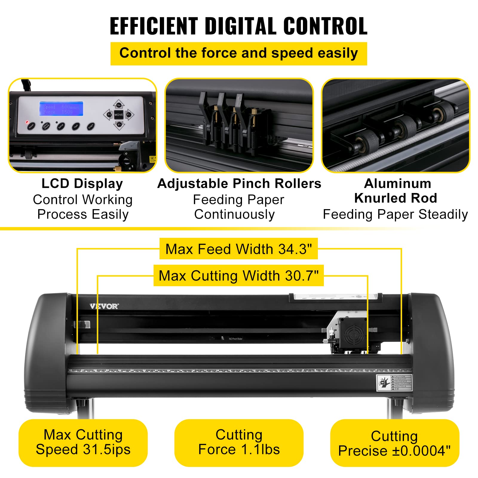 VEVOR Vinyl-Schneidemaschine Schneideplotter, 870 mm, LED-Plotter-Drucker, Präzise Manuelle Positionierung, Softwareunterstützung für MAC- und Windows-Systeme, Einstellbare Kraft & Geschwindigkeit