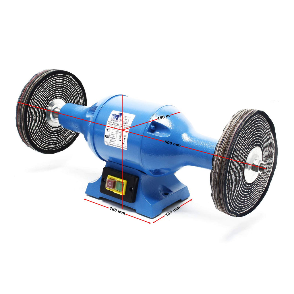 Wiltec Poliermaschine 750W mit 2 Polierscheiben Ø 200mm, 2950 U/min, Doppelschleifer mit robustem Gehäuse aus Guss und Standfuß