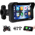 Motorcycle GPS CarPlay Screen with Motorcycle Design Holder, Wireless Carplay and Android Car, Portable Waterproof 5 Inch Touchscreen Motorcycle GPS CarPlay Screen Supports Bluetooth, Siri