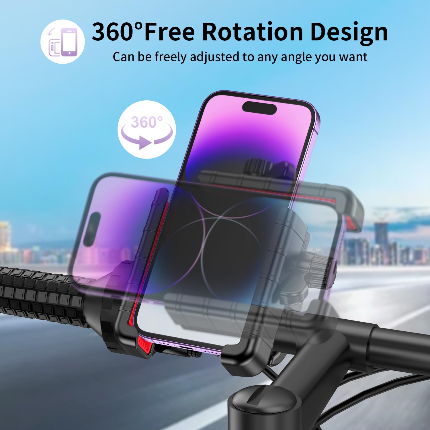GEJIN Handyhalterung Fahrrad, 360° Smartphone Handyhalterung Motorrad，e Scooter Handyhalterung ebike Roller Halter Lenker Fahrrad Handyhalter, für 4.5-7.0 Zoll iPhone & Android Smartphones