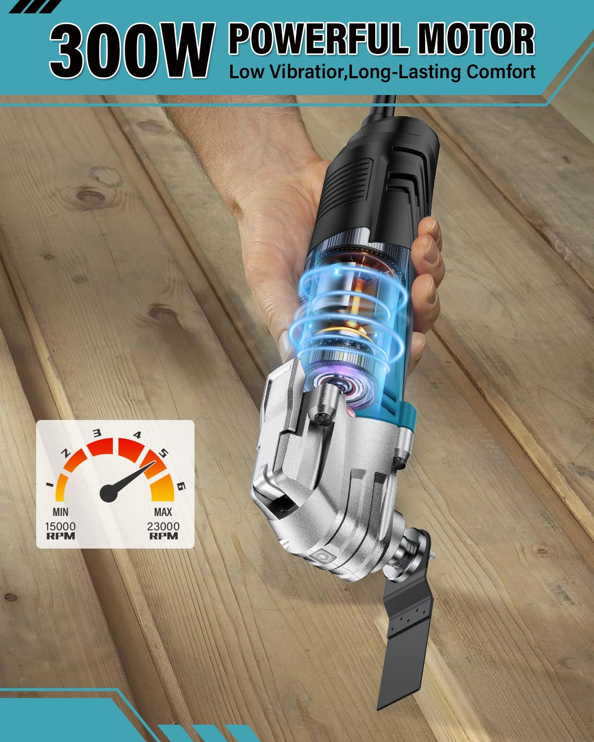 Pohicoo Oszillationswerkzeug, 300W Multifunktionswerkzeug mit 10000-22000RPM 6 Variable Geschwindigkeit,Multitool mit 23 Zubehör, 3° Oszillationswinkel Multimaster zum Schneiden, Schnitzen, Polieren