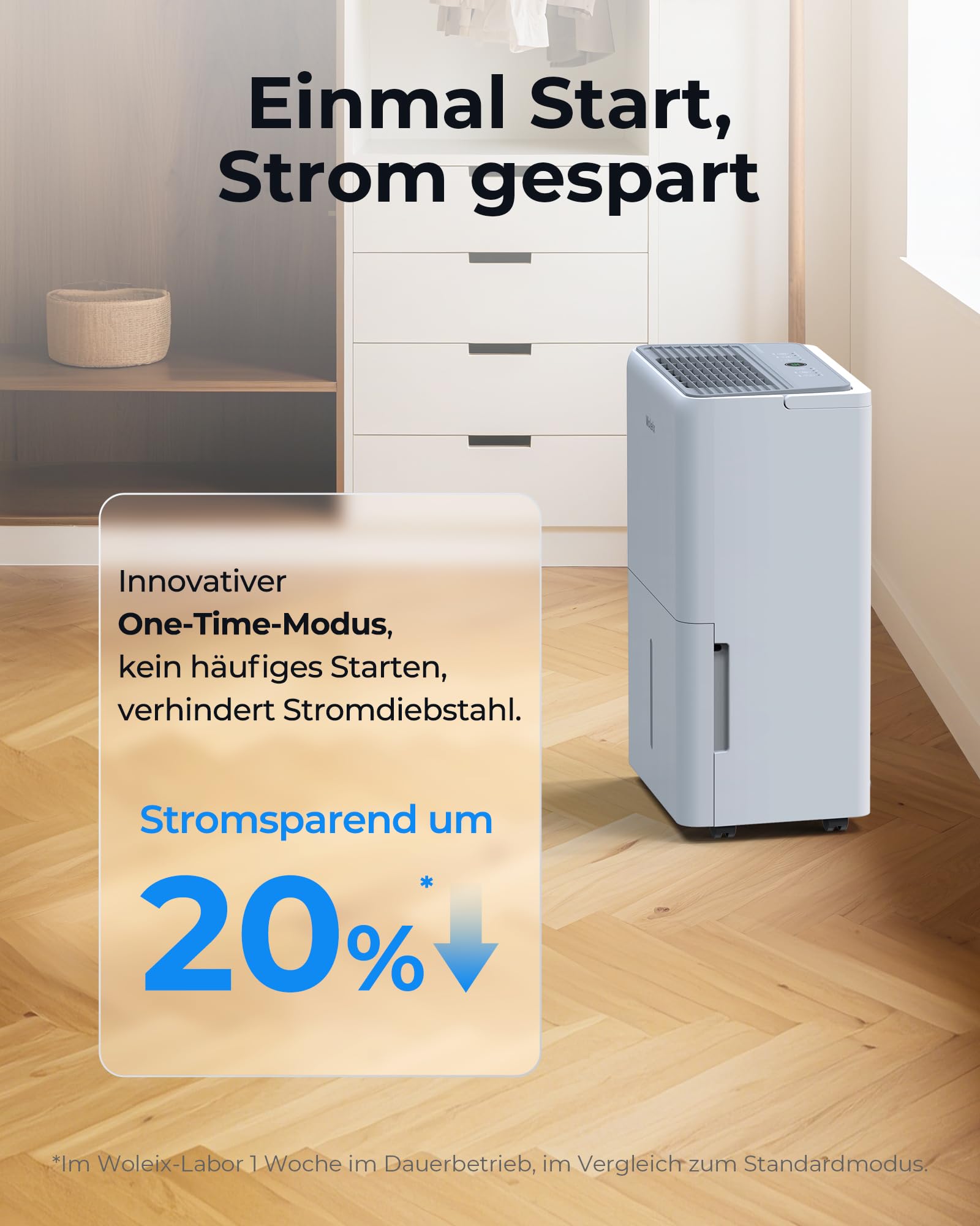 Woleix Luftentfeuchter elektrisch 50L, Entfeuchter elektrisch für Keller, Raumentfeuchter elektrisch 43dB für Räume bis zu 320m³/125m², mit Timer, Filter und 1M Ablaufschlauch, 10 J. Gar.
