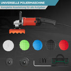 Wiltec Auto Poliermaschine Schleifmaschine 1200W bis 3000 U/min, Poliergerät mit 6 Stufen, mit Tasche und Zubehör, Tellerschleifer, Rotationsschleifer