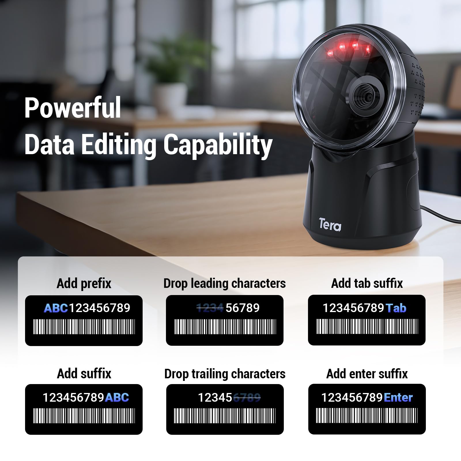 Tera Barcode-Scanner Desktop Omnidirektional: 1D 2D QR Freihändiger USB-Verdrahteter Barcodescanner Einstellbarer Scan-Kopf für POS Supermarkt Einzelhandelsgeschäft Mobile Zahlung Modell 9000