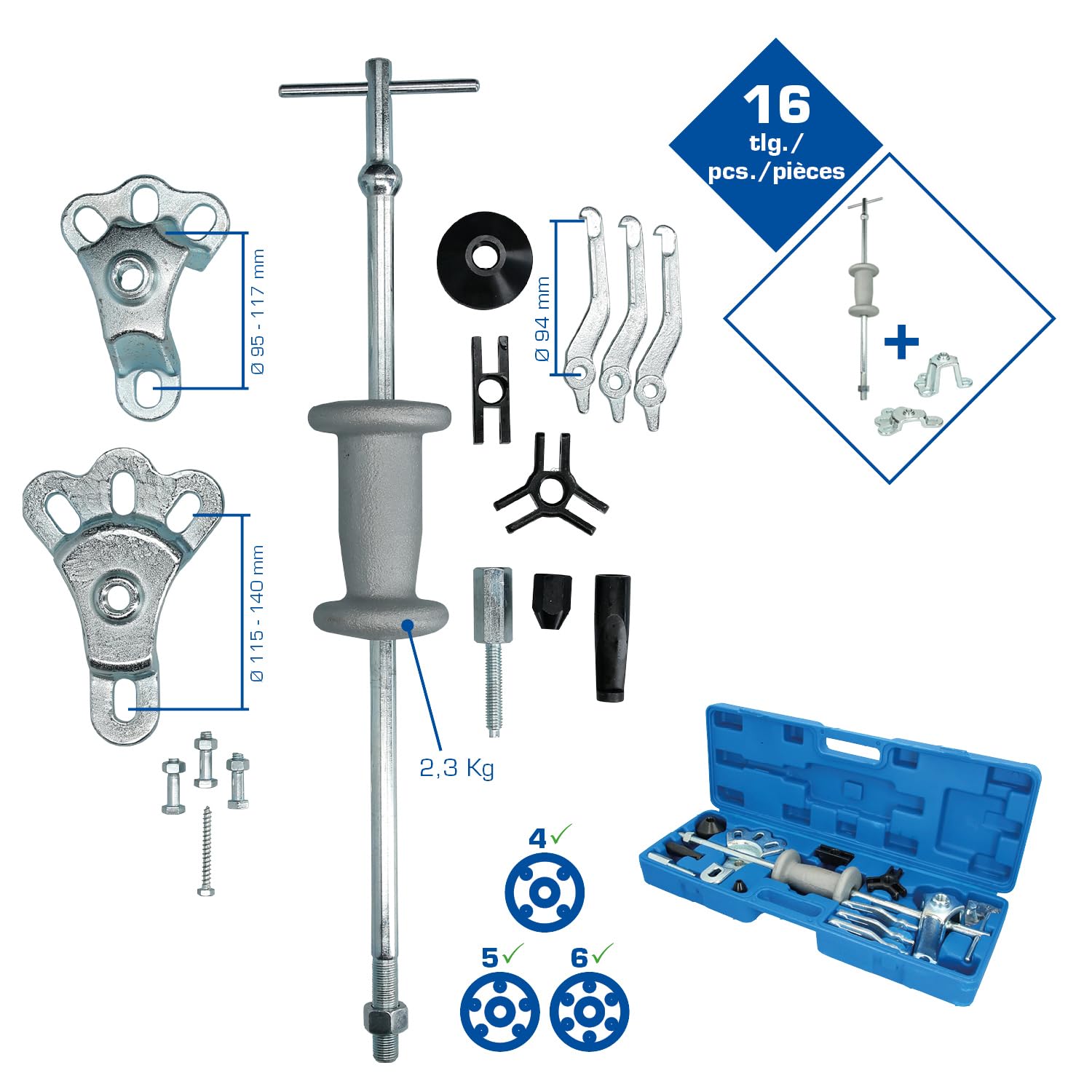 KS TOOLS Radnaben-Abzieher mit Gleithammer, geschmiedet, 16-tlg