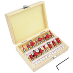 flintronic Fräser-Set, 8MM Fräsen Werkzeug Set, 15-TLG Holzkoffer Geschmiedeter Werkzeugstahl Oberfräser, Bündigfräser, Holzschneider mit Kunststoff-Box, Bodenreinigung für Holzbearbeitung