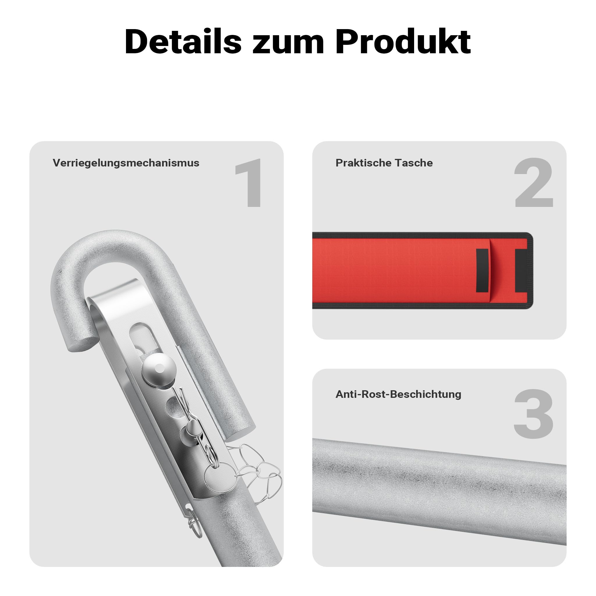 Wiltec Abschleppstange 3 teilig 2 m bis 3 t, Abschlepphilfe Schleppstange aus Stahl mit Warnfarbe, Fähnchen, Dämpfer und Tasche