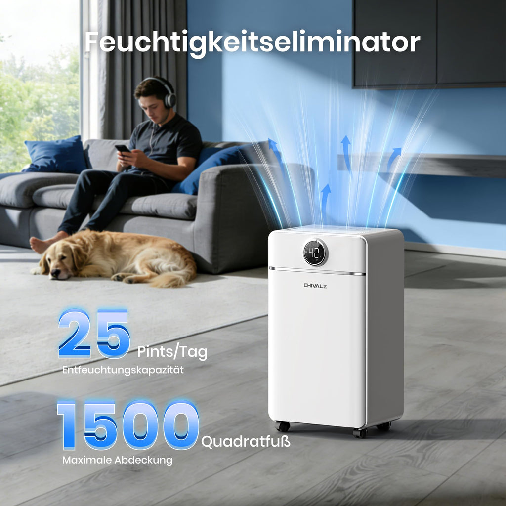 CHIVALZ Luftentfeuchter Elektrisch, Auto Raumentfeuchter Elektrisch 30m²/120m³, Raumentfeuchter mit 3 Betriebsmodi, 24H Timer, Automatische Abtauung, Energieeinsparung - Geeignet für Keller, 1 Pack