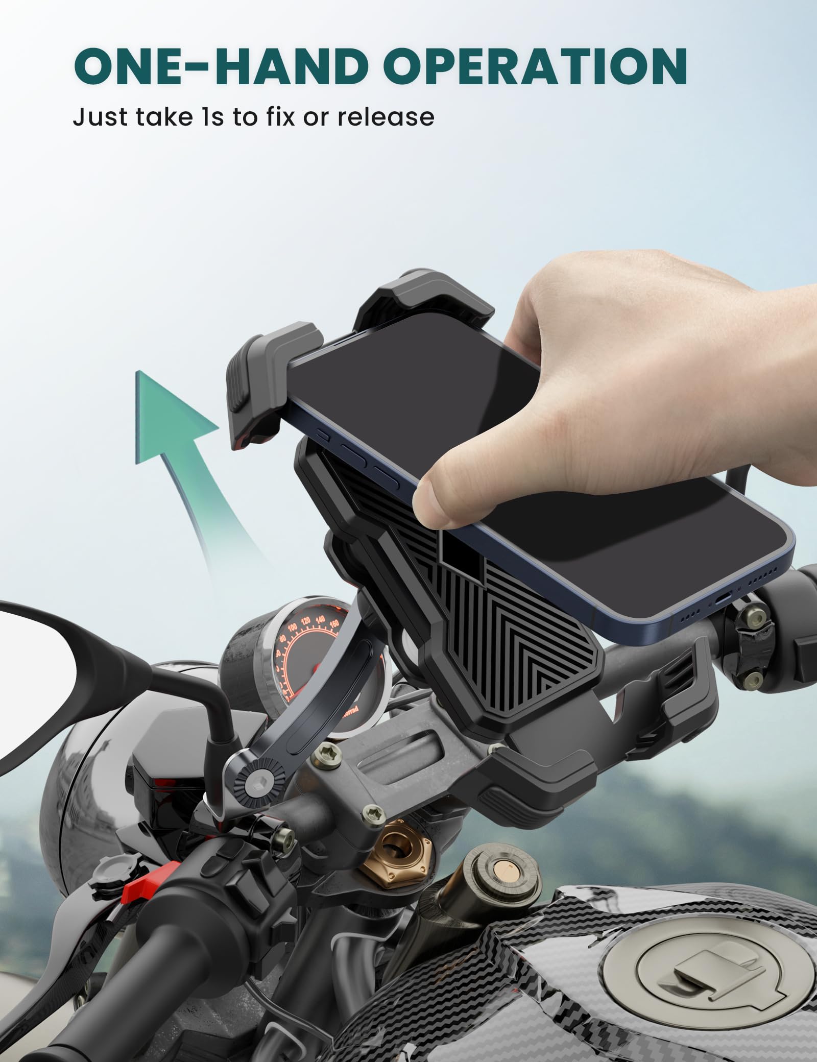 Grefay Motorrad Handyhalterung [Doppelt Vibrationsgedämpft] Universal Handy Halterungen für Motorrad Rückspiegel Mit 360 Drehen für 4,5-7,2 Zoll Smartphone