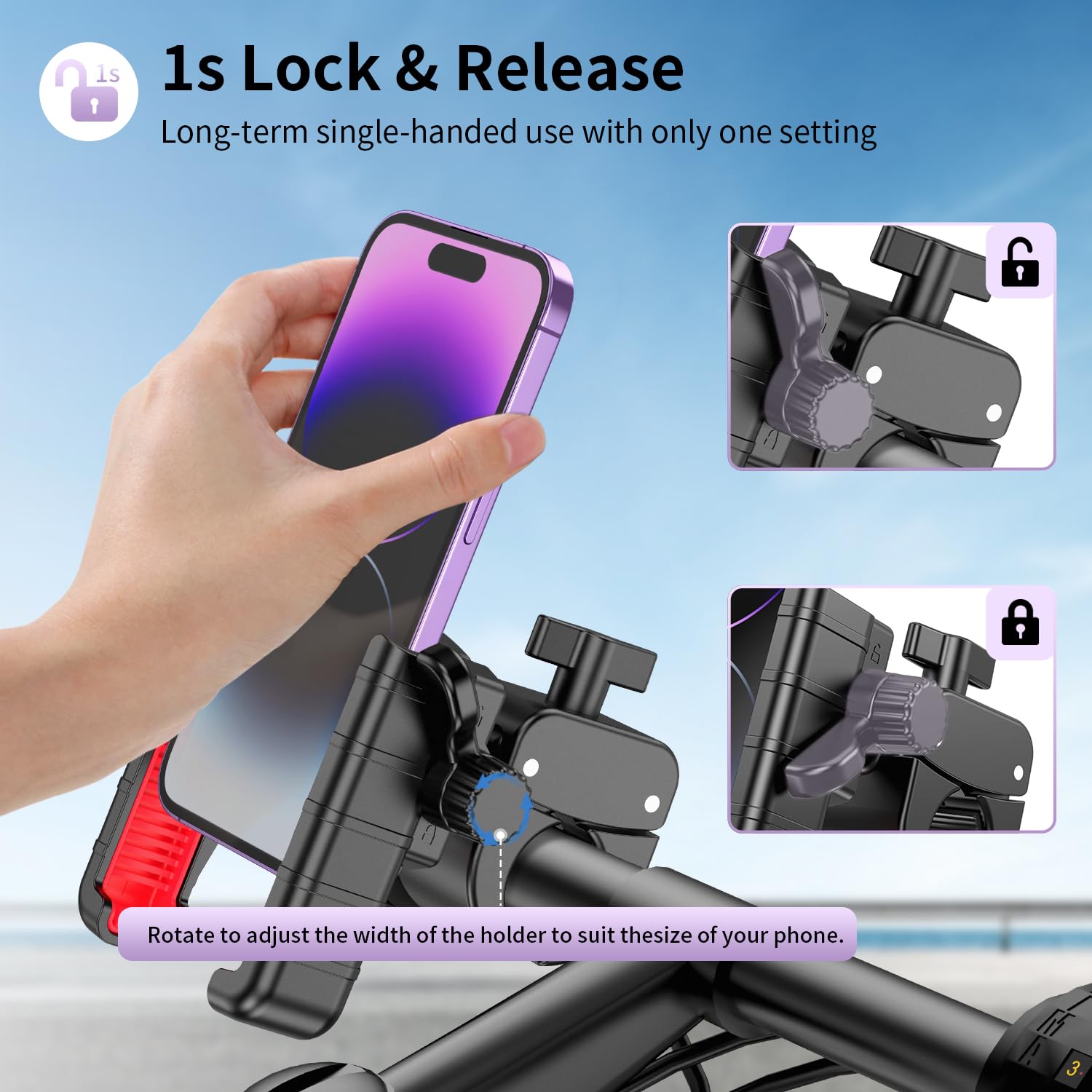 GEJIN Handyhalterung Fahrrad, 360° Smartphone Handyhalterung Motorrad，e Scooter Handyhalterung ebike Roller Halter Lenker Fahrrad Handyhalter, für 4.5-7.0 Zoll iPhone & Android Smartphones