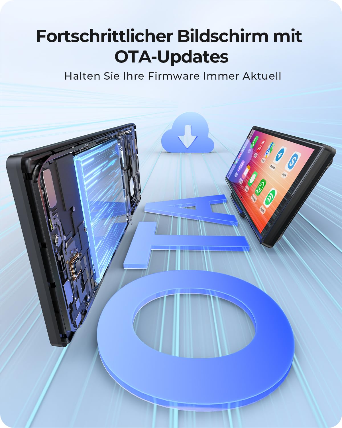 Krunia 9,26" Drahtloses Tragbarer Car Play Display mit 4K-Front- & HD-Rückfahr-Dual-Dashcam für Apple CarPlay & Android Auto mit OTA-Updates, Mirror Link, Bluetooth 5.0, Sprachsteuerung, GPS, FM