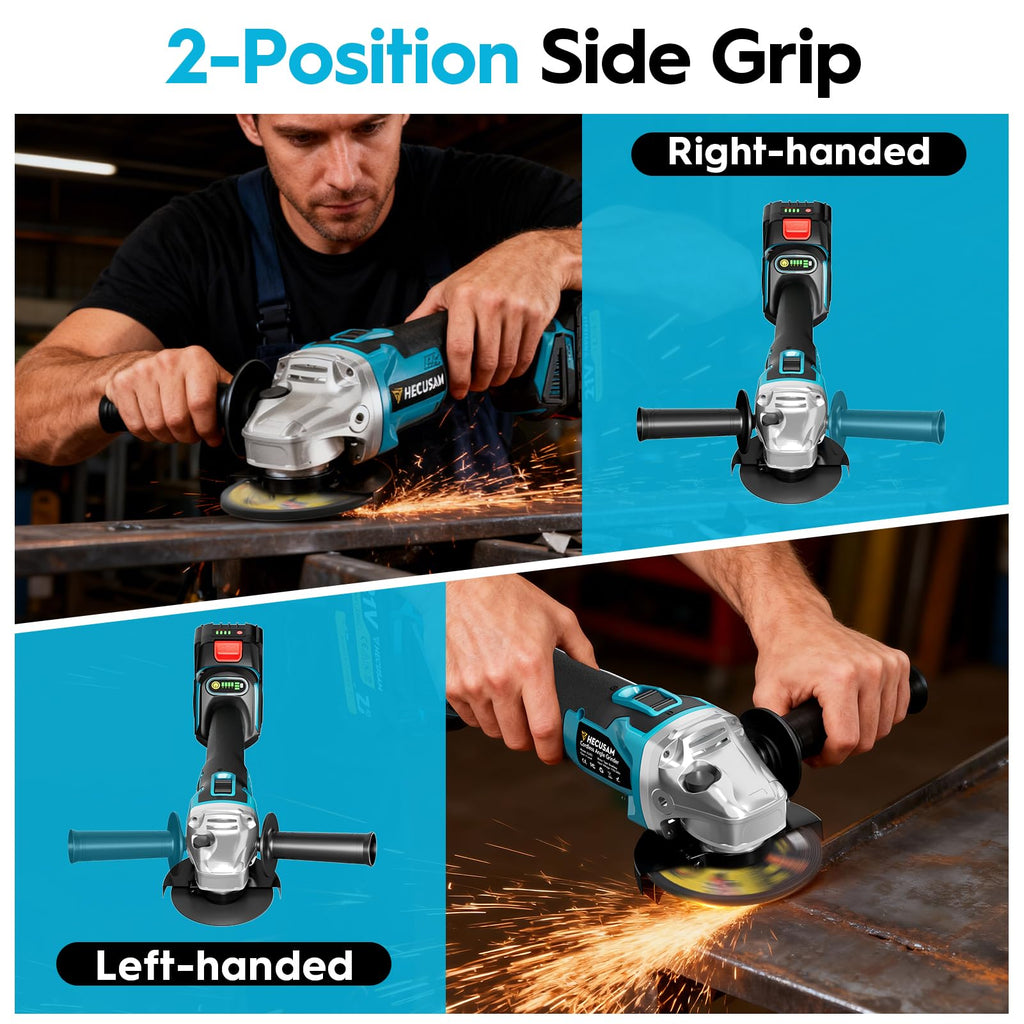 Akku Winkelschleifer 125mm, Flex Akku Winkelschleifer Set mit 2x 4.0Ah Akku, 1200W Bürstenloser Motor 4-stufige Regelung 10.500RPM, 10 Stk Schneidscheiben für Trennen, Schleifen & Bürsten