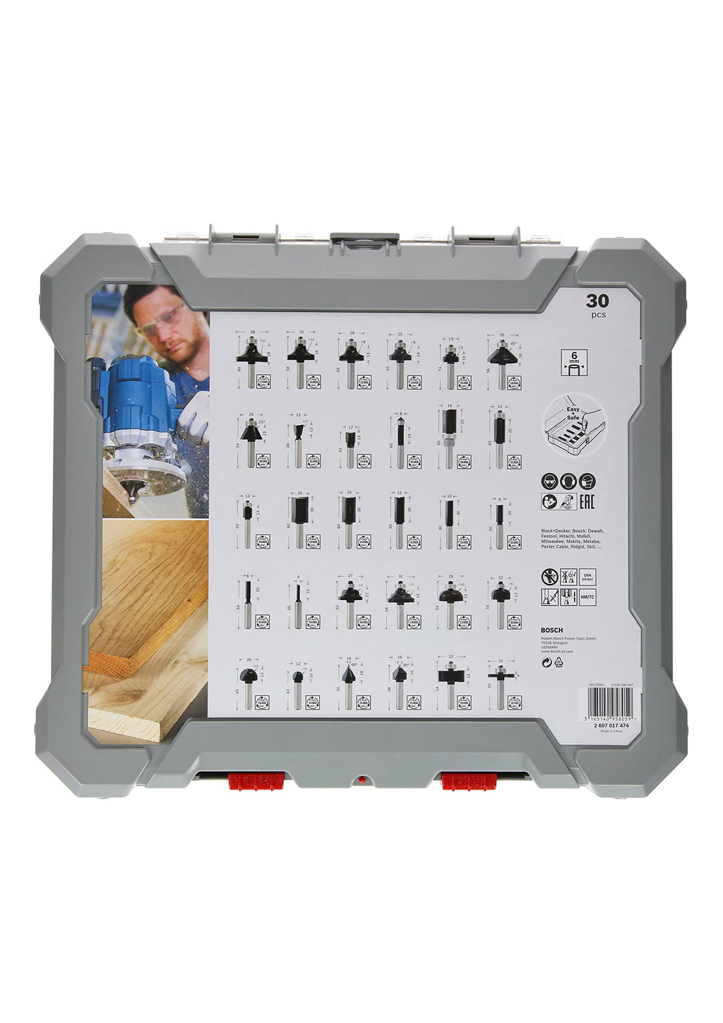 Bosch 30x PRO Fräser-Set gemischt, 30-tlg. (für Weichholz, Hartholz, Ø 4-32 mm, Professional Zubehör Handfräse, Kantenfräse)