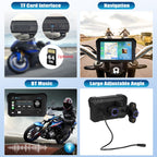 Motorcycle GPS CarPlay Screen with Motorcycle Design Holder, Wireless Carplay and Android Car, Portable Waterproof 5 Inch Touchscreen Motorcycle GPS CarPlay Screen Supports Bluetooth, Siri