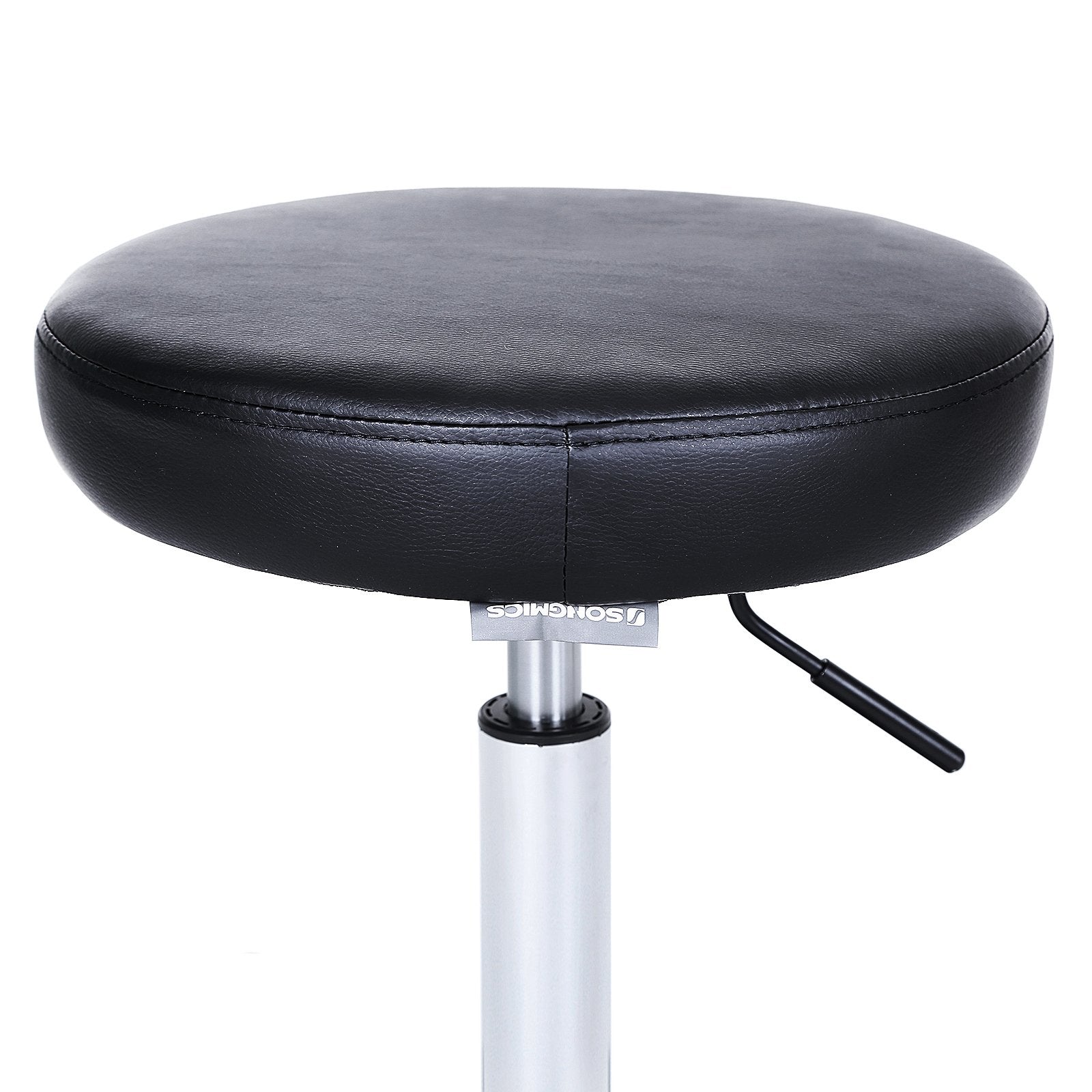 SONGMICS Drehhocker auf Rollen, höhenverstellbarer Rollhocker, 46-58 cm, mit Kunstleder bezogener Sitz, Arbeitshocker für Kosmetikstudios, Friseursalons, Büros, Praxen, schwarz LJB61B