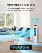 Pro Breeze OmniAir 5L Mobiler Luftkühler - Turmventilator mit Fernbedienung, 3 Gebläsestufen, 4 Modi, Auto 75° Oszillation, 7-Stunden-Timer - Klimagerät mobil ohne Abluftschlauch für Zuhause & Büro