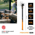 Fiskars Spaltaxt IsoCore XXL zum Spalten von Stammstücken oder zum Eintreiben von Keilen, Länge: 92 cm, Kopfgewicht: 3,6 kg, Schwarz/Orange, 1020220