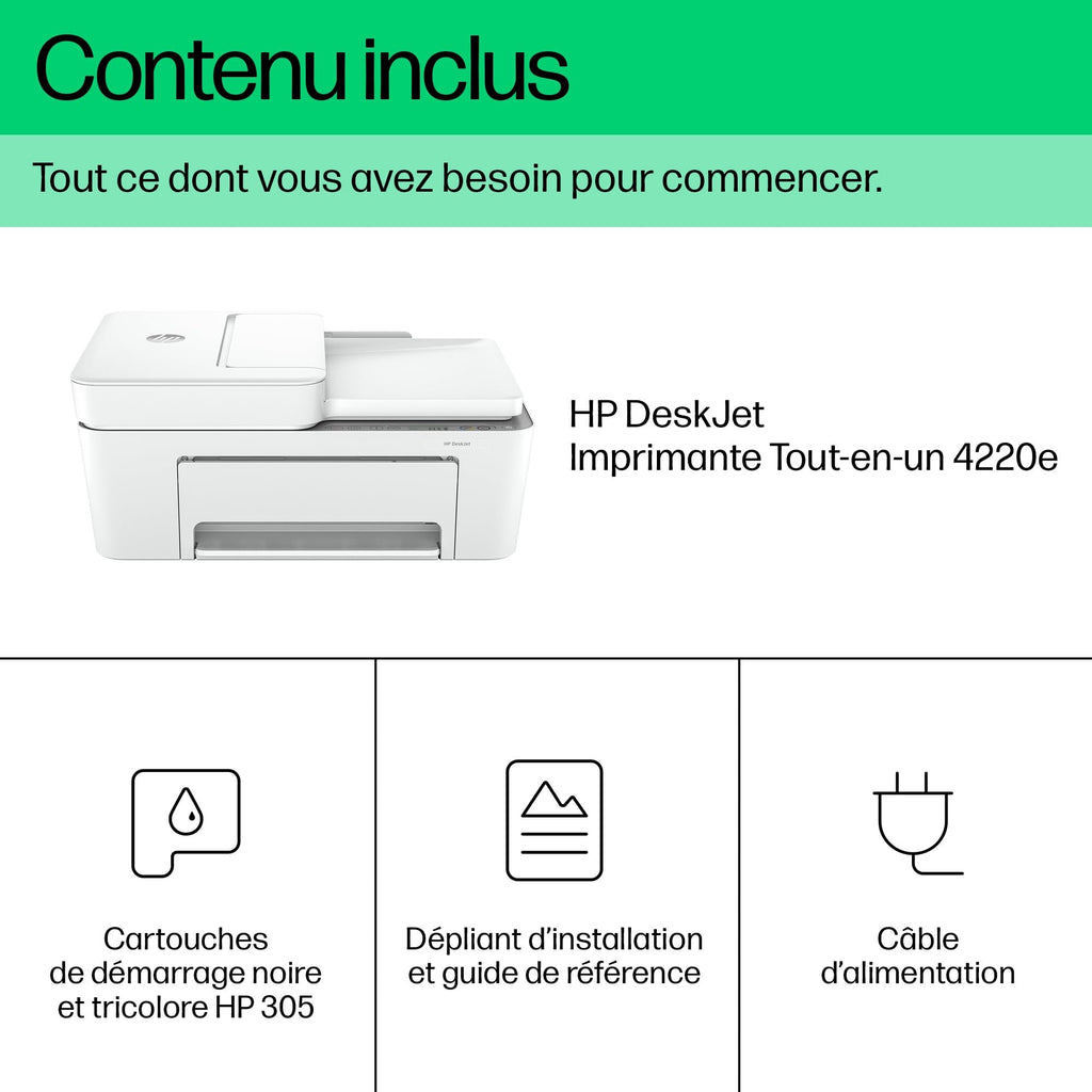 HP DeskJet 4220e Multifunktionsdrucker, 3 Monate gratis drucken Instant Ink inklusive, Drucker, Kopierer, Scanner, Mobiler Faxversand, WLAN, Automatische Dokumentenzuführung, Weiß