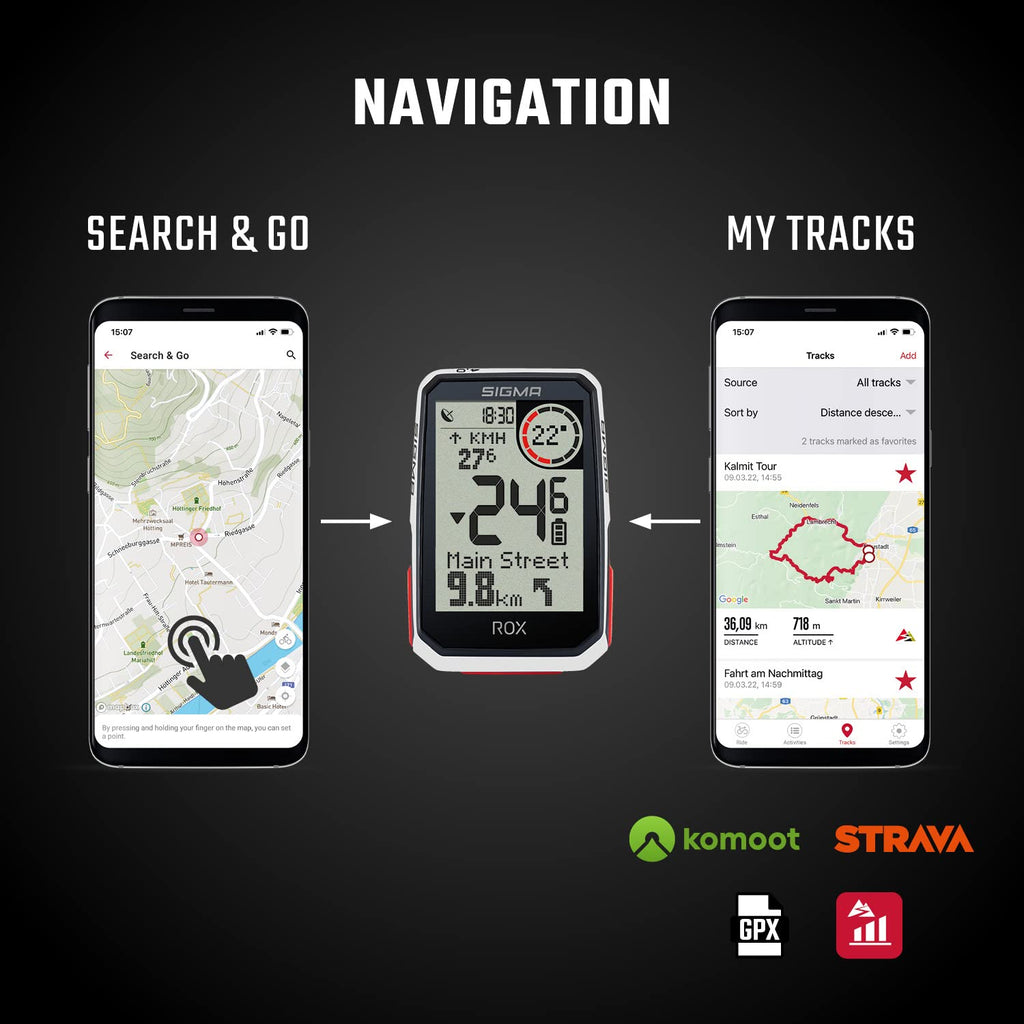 SIGMA ROX 4.0 Black | Fahrradcomputer kabellos GPS & Navigation inkl. Halterung | Outdoor GPS Navigation mit Höhenmessung