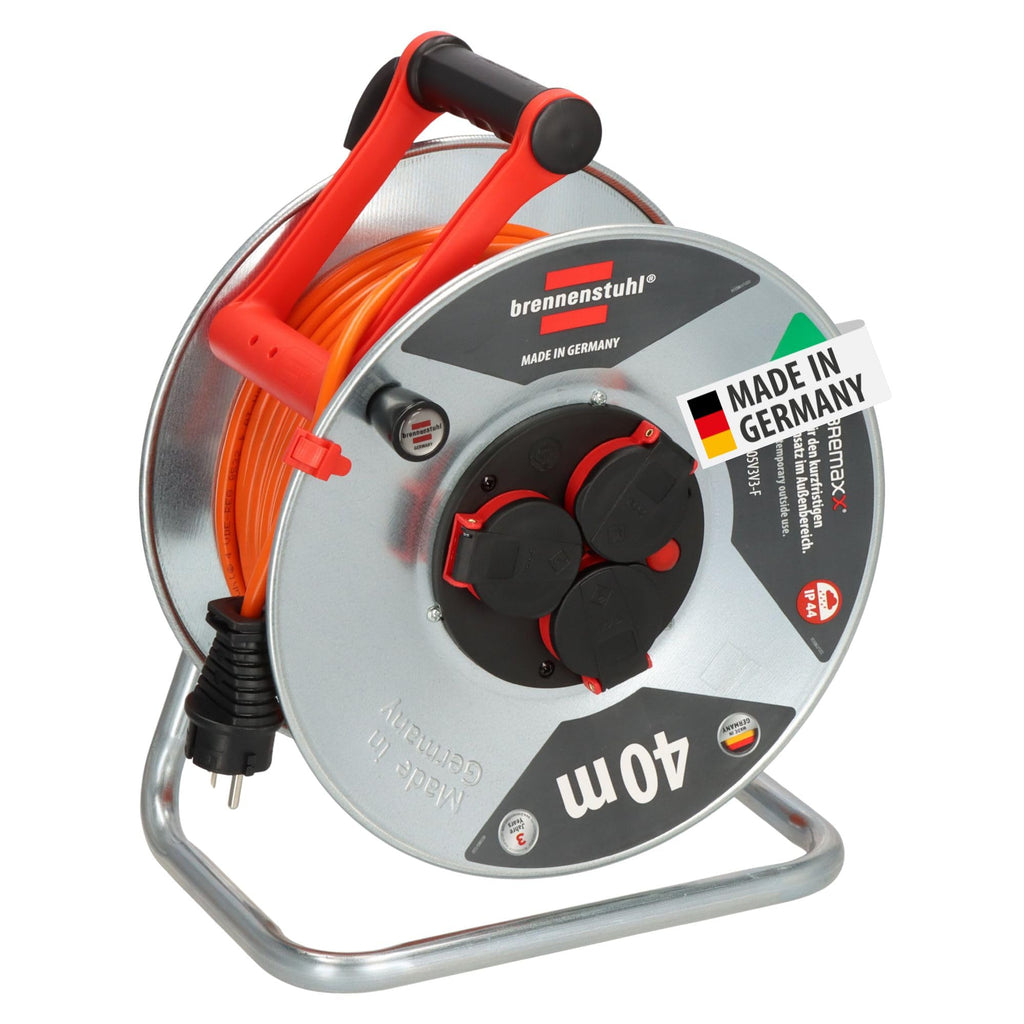 Brennenstuhl Garant S V2 IP44 Kabeltrommel 40m outdoor (Made in Germany, Kabel in Signalfarbe orange, aus Stahlblech, kurzfristiger Einsatz im Außenbereich)