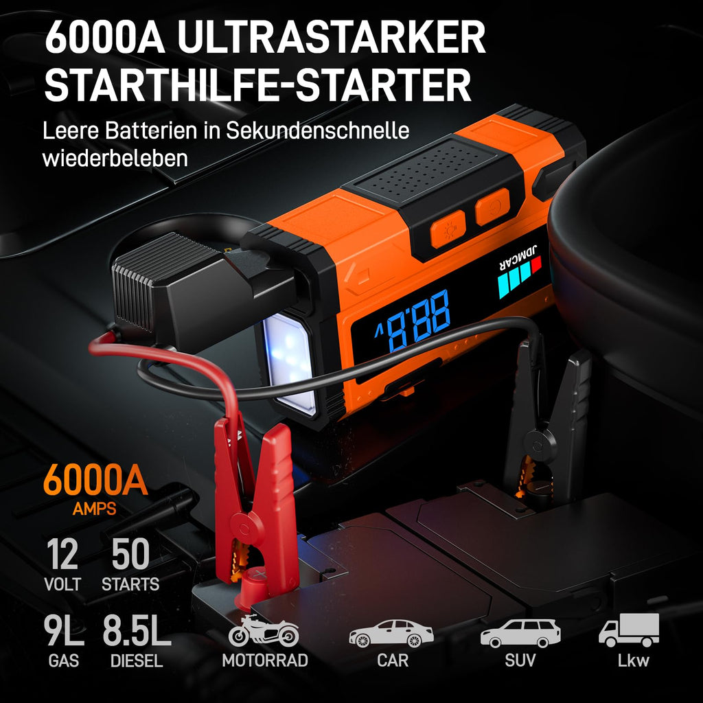 JDMCAR Starthilfe Powerbank Hochleistungs 6000A Mit LCDDisplay FürAutobatterie PkwBooster