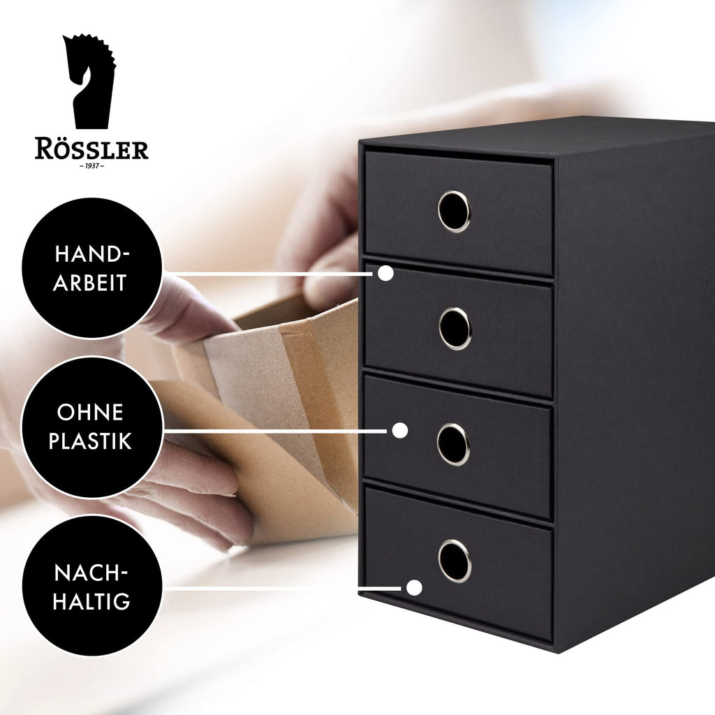 Rössler SOHO 4er Schubladenbox aus Papier | Büro Organizer Schreibtisch | Schubladen Organizer Büro Zubehör & Bürobedarf | Schreibtisch Organizer Box | 18 x 25 x 32 cm | 1 Stück | Farbe: Schwarz