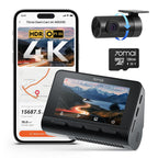 70mai A800SE Dashcam Auto Vorne Hinten 4K HDR 2160P+1080P mit 128GB SD Karte, Dual Autokamera 3" IPS, F1.55 Blende Nachtsicht, 210Sek.Puffer Notfall-Voraufzeichnung, Parküberwachung, Max 512GB