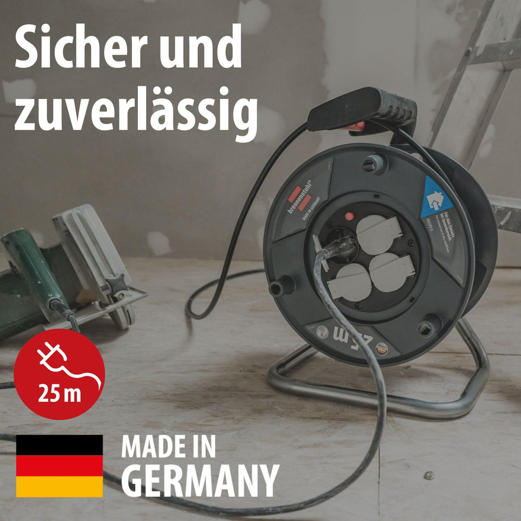 Brennenstuhl Garant V2 Kabeltrommel 25m Kabel (Made in Germany, 4 Schutzkontakt-Steckdosen, Überhitzungsschutz, Trommelkörper aus Spezialkunststoff)