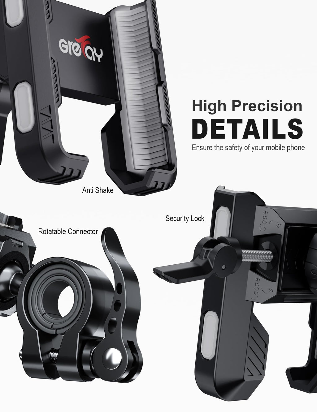Grefay Fahrrad Handyhalterung【1s-Sperre】 Handyhalter Motorrad Vibrationsgedämpft Handy Fahrradhalterung Universal Lenker Halter für iPhone 16 15 14 13 Pro Max Plus, Samsung S24, Smartphone (Grau)
