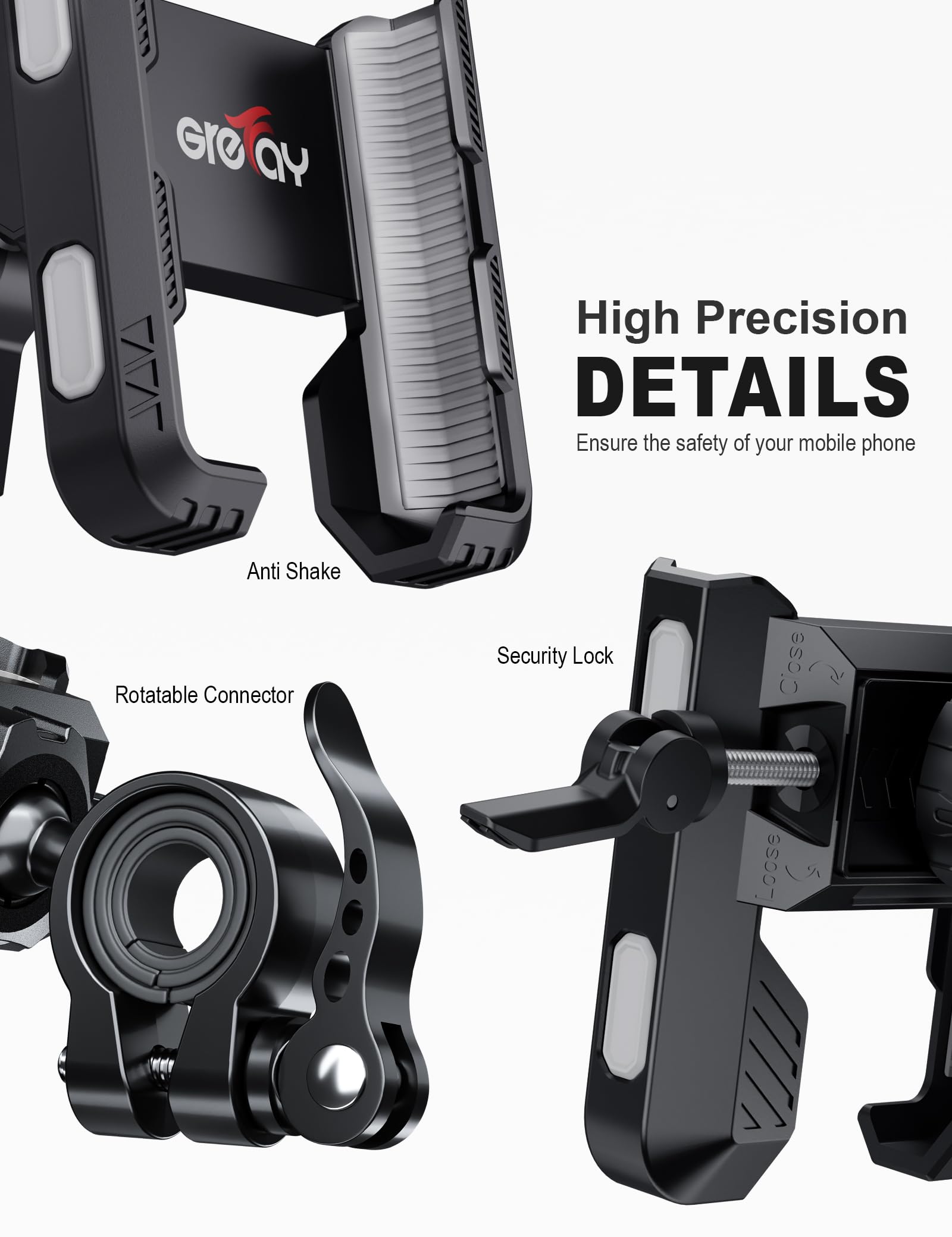 Grefay Fahrrad Handyhalterung【1s-Sperre】 Handyhalter Motorrad Vibrationsgedämpft Handy Fahrradhalterung Universal Lenker Halter für iPhone 16 15 14 13 Pro Max Plus, Samsung S24, Smartphone (Grau)