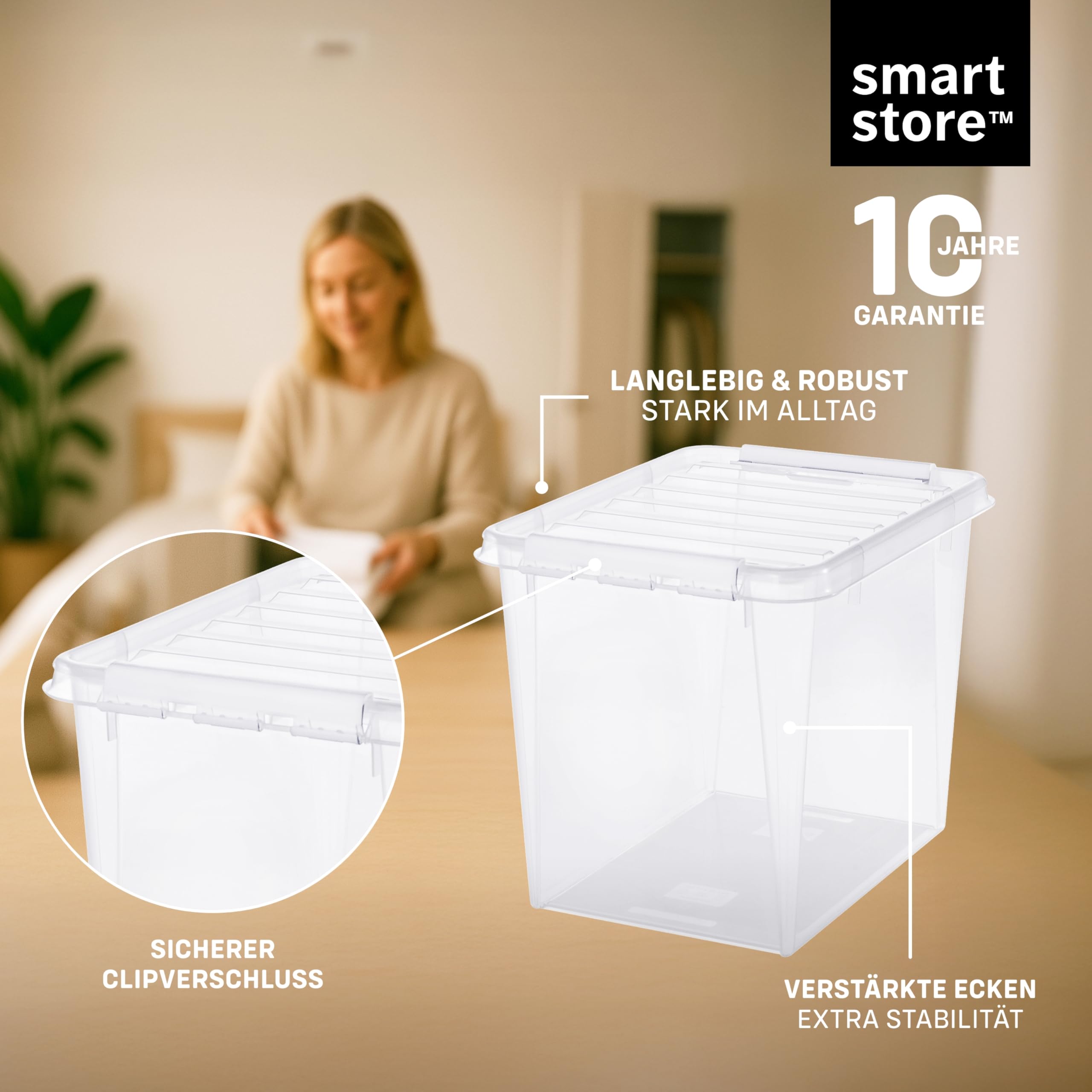 SmartStore Aufbewahrungsboxen 3er-Set 52L I Stapelbare Kunststoffbox mit Deckel I BPA-frei & lebensmittelecht I Organizer für Hauswirtschaftsraum oder Garage I durchsichtig und mit Clipverschluss