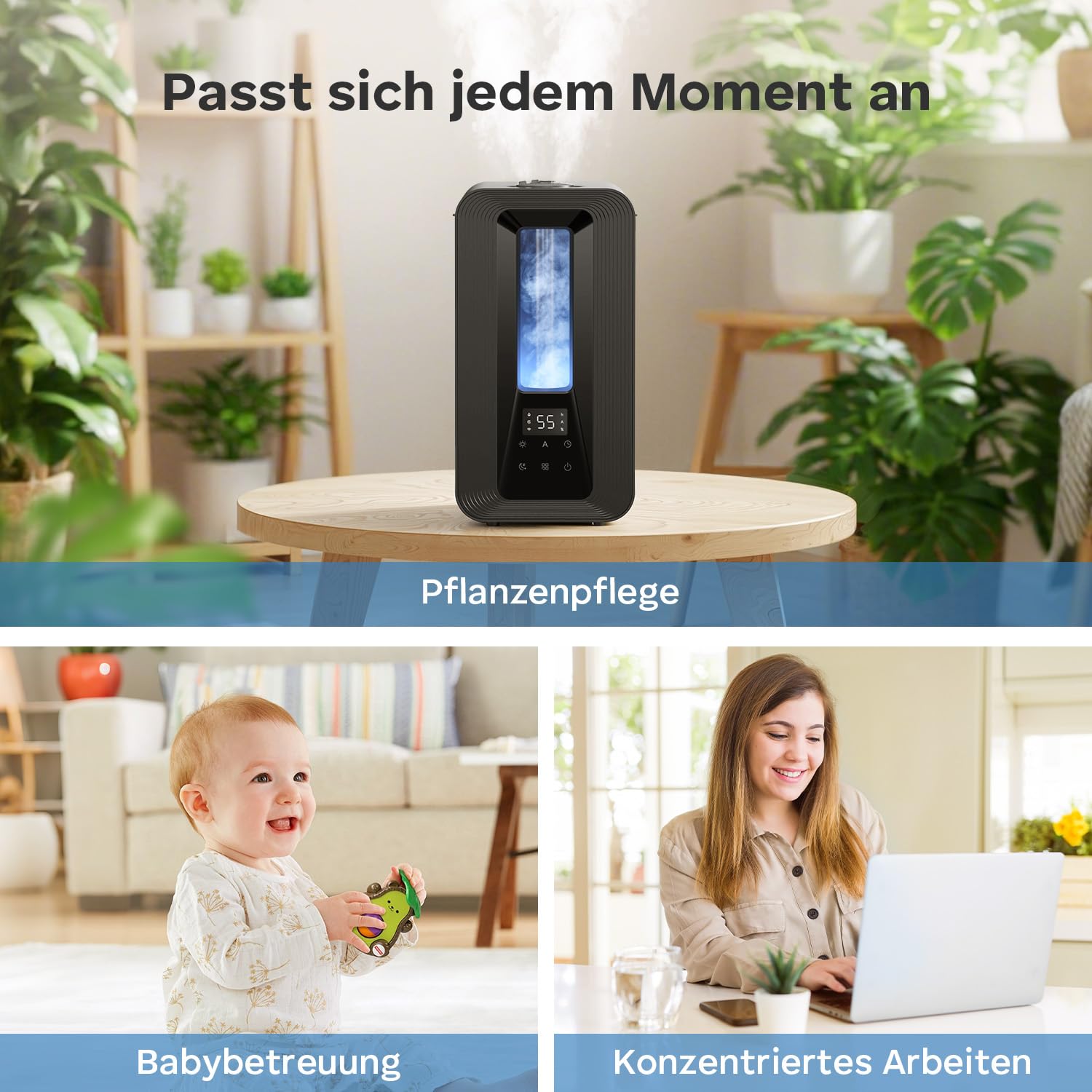 AROEVE 5L Top Fill Luftbefeuchter Schlafzimmer, Ultraschall Kühle Nebel Humidifier mit Aroma Diffuser, Smart Hygrostat, Nachtlicht, 50H/25dB Leise Raumluftbefeuchter für Pflanzen Baby Kinderzimmer