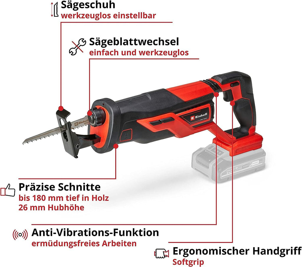 Einhell Akku-Universalsäge TE-AP 18/26 Li-Solo Power X-Change (Li-Ion, 18V, 26 mm Hubhöhe, 18 cm Schnitttiefe in Holz, inkl. Sägeblatt, Lieferung ohne Akku & Ladegerät)