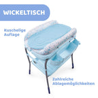 Chicco Cuddle & Bubble Badewanne Wickeltisch Neugeborenen Ergonomisch mit Matratze und Weichem Reduzierer, Höhenverstellbar, Kompakte Verschluss, Eltern Organizer 2 Räder, Max 11kg, Ocean