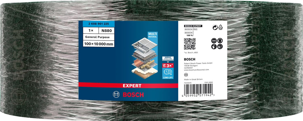 Bosch Accessories 1x Expert N880 Vliesrolle (für Stahlbleche, Breite 100 mm, Länge 10 m, sehr fein GP, Zubehör Handschleifen)