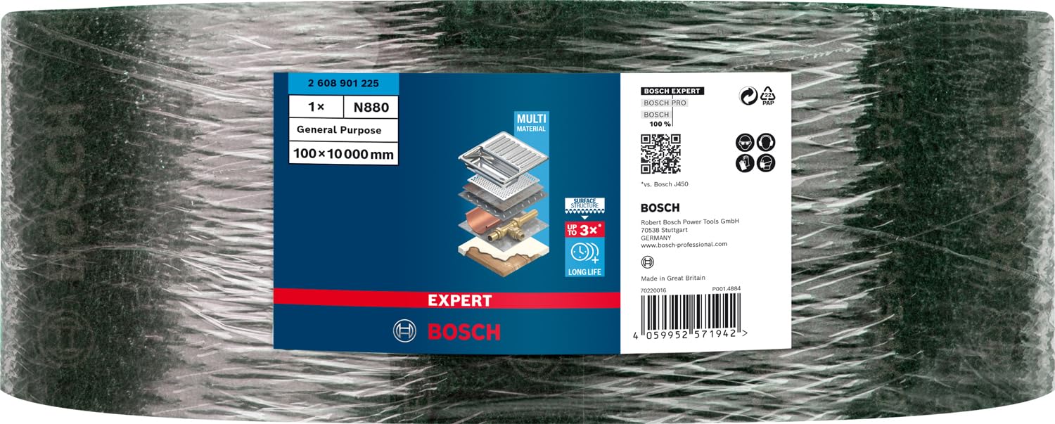 Bosch Accessories 1x Expert N880 Vliesrolle (für Stahlbleche, Breite 100 mm, Länge 10 m, sehr fein GP, Zubehör Handschleifen)