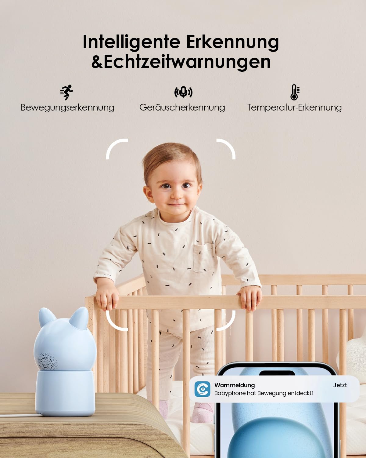CZEview BM6 Babyphone mit Kamera 2K & 4X Zoom, 5.5" HD WLAN Video Babyfon mit App, Nachtsicht, Bewegungs&Geräusch&Temperaturerkennung, 2-Wege-Gespräch, 360° Ansicht, Musik&Buntes Nachtlicht(Blau)