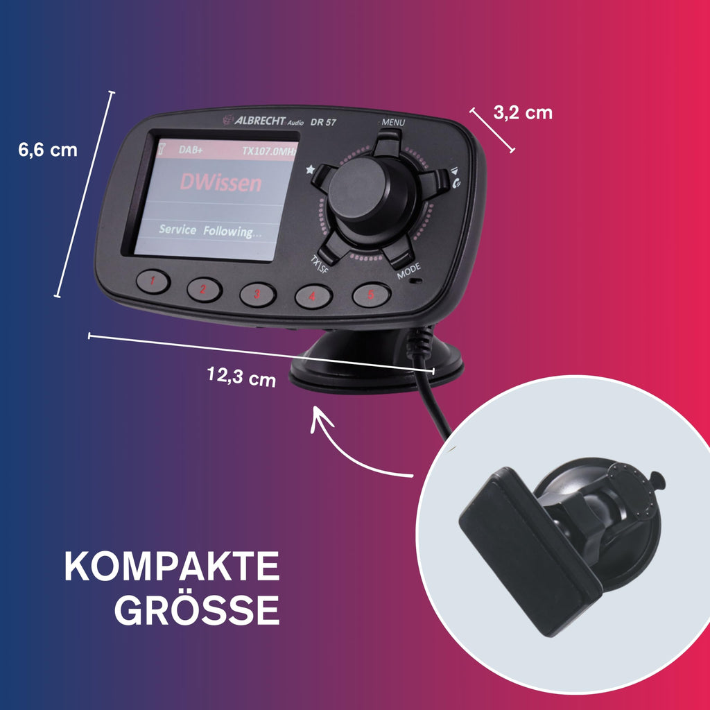 Albrecht DR 57 DAB+ Autoradio-Adapter, zum kabellosen Aufrüsten von KFZ-Radios, DAB+ & Musik-Streaming, inkl. Freisprechfunktion, 27257, schwarz