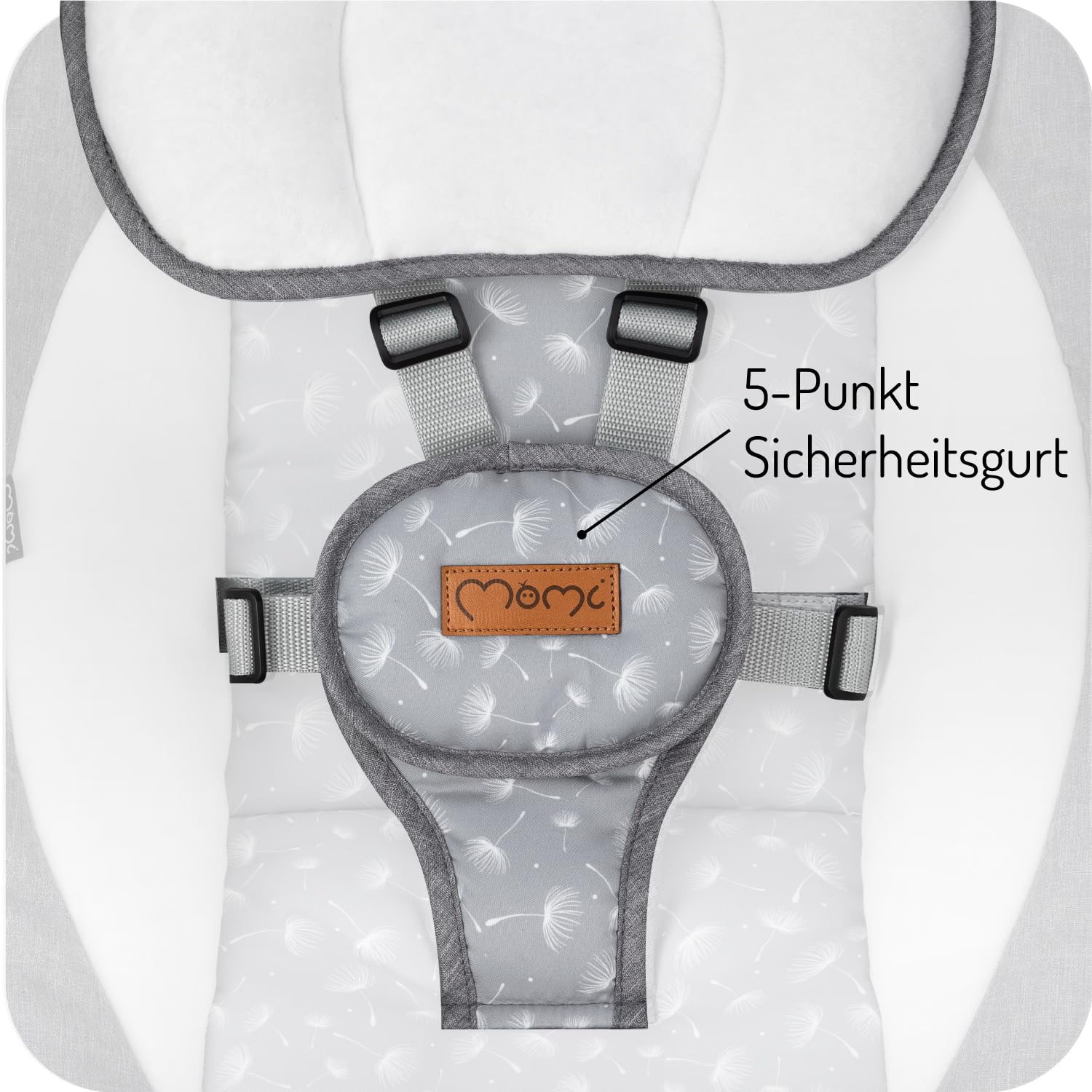 MoMi KENANI Babywippe für Kinder bis 9 kg, klappbar, mit Fernbedienung & Bluetooth zum Verbinden mit Smartphone, Batterie- oder Stromanschluss, mit 5-Punkt-Sicherheitsgurt, Sonnenschutz, Insektennetz