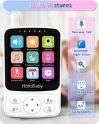 HelloBaby Babyphone mit Kamera,29 Stunden Akkulaufzeit Babyfon,318°/120° Baby Monitor mit Ferngesteuerter Pan-Tilt Kamera 2X Zoom,Infrarot-Nachtsichtkamera ECO-Modus,Bis zu 1000ft,2-Wege-Audio